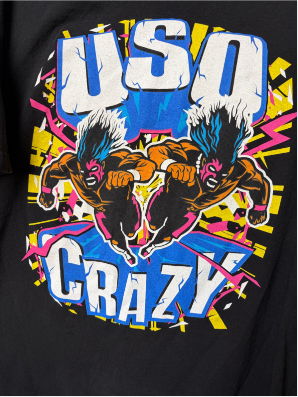 Men's WWE Uso Crazy Graphic T-Shirt Black Blue XXL - Picture 2 of 6